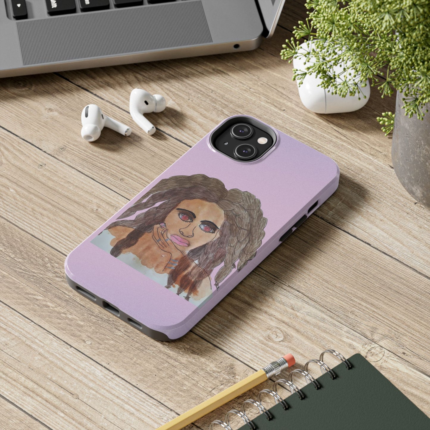Black Woman Art Tough Phone Case, Hand-Painted Graphics, Original Art iPhone Cover, Protective Phone Case, Unique Artwork Case