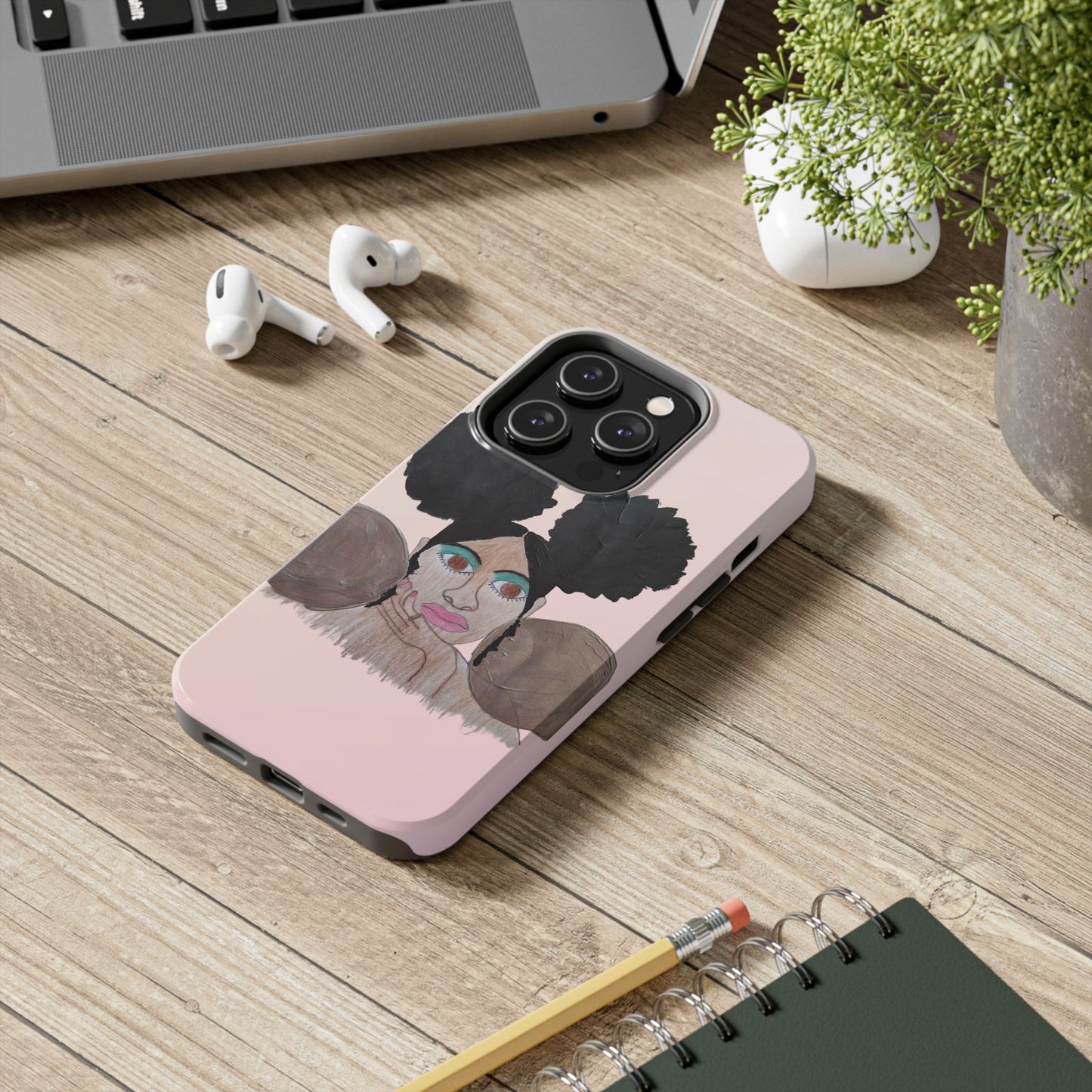 Black Woman Art Tough Phone Case, Hand-Painted Graphics, Original Art iPhone Cover, Protective Phone Case, Unique Artwork Case