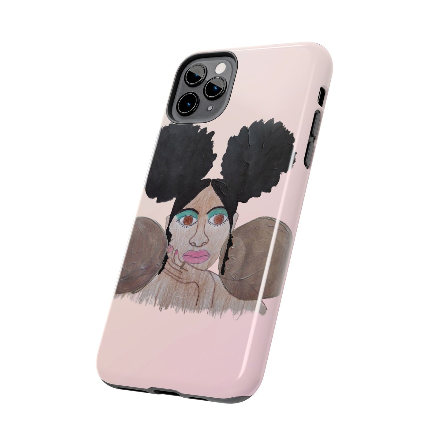 Black Woman Art Tough Phone Case, Hand-Painted Graphics, Original Art iPhone Cover, Protective Phone Case, Unique Artwork Case