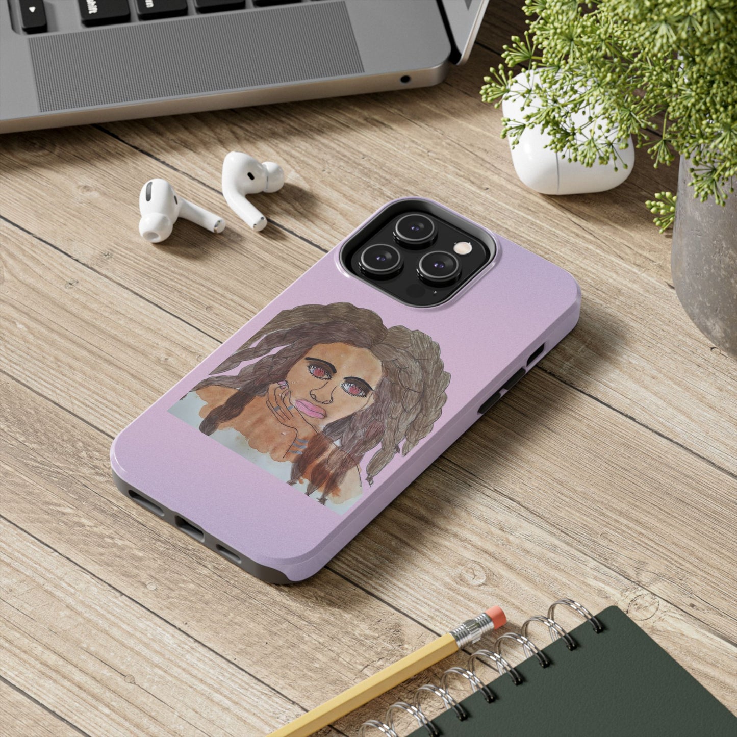 Black Woman Art Tough Phone Case, Hand-Painted Graphics, Original Art iPhone Cover, Protective Phone Case, Unique Artwork Case