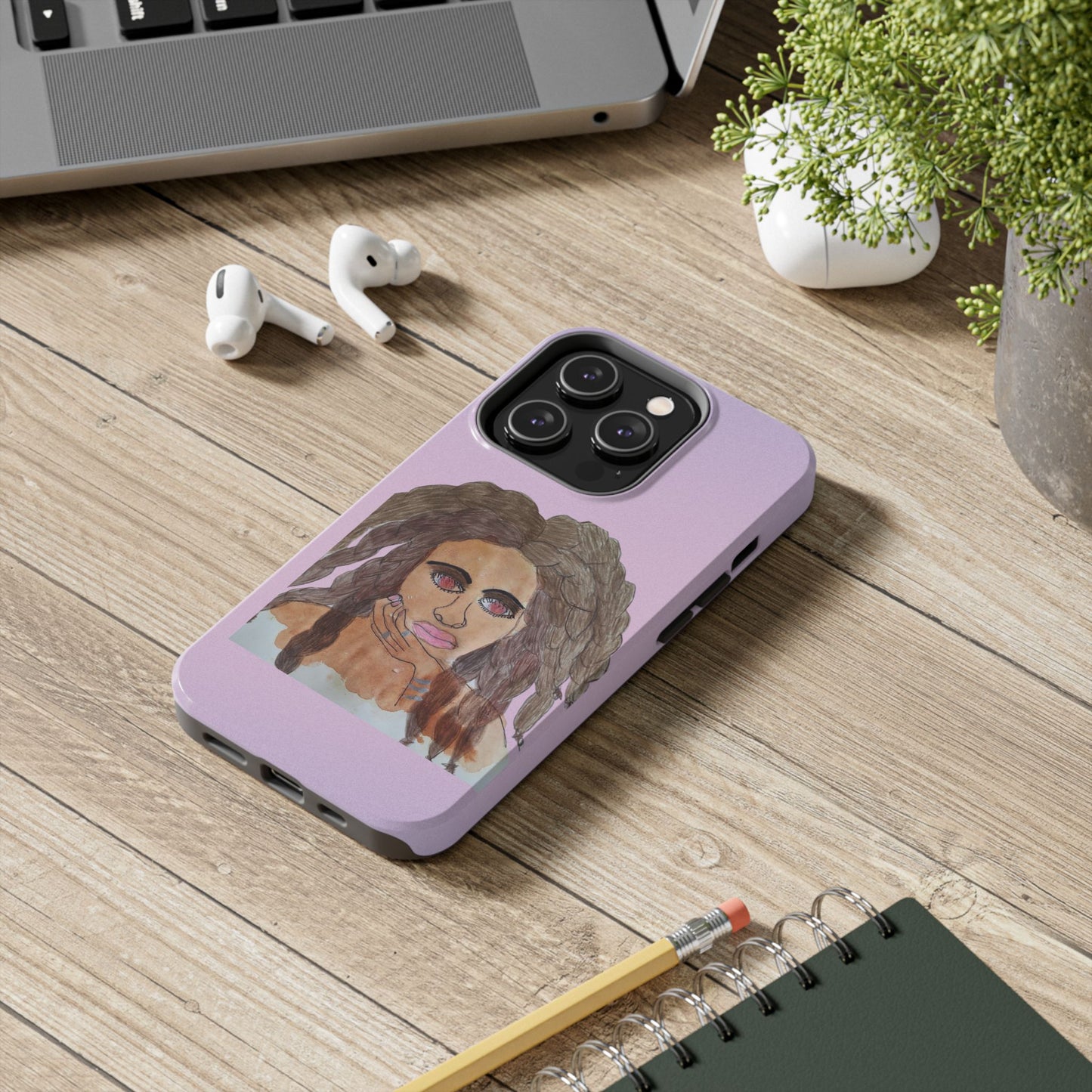 Black Woman Art Tough Phone Case, Hand-Painted Graphics, Original Art iPhone Cover, Protective Phone Case, Unique Artwork Case