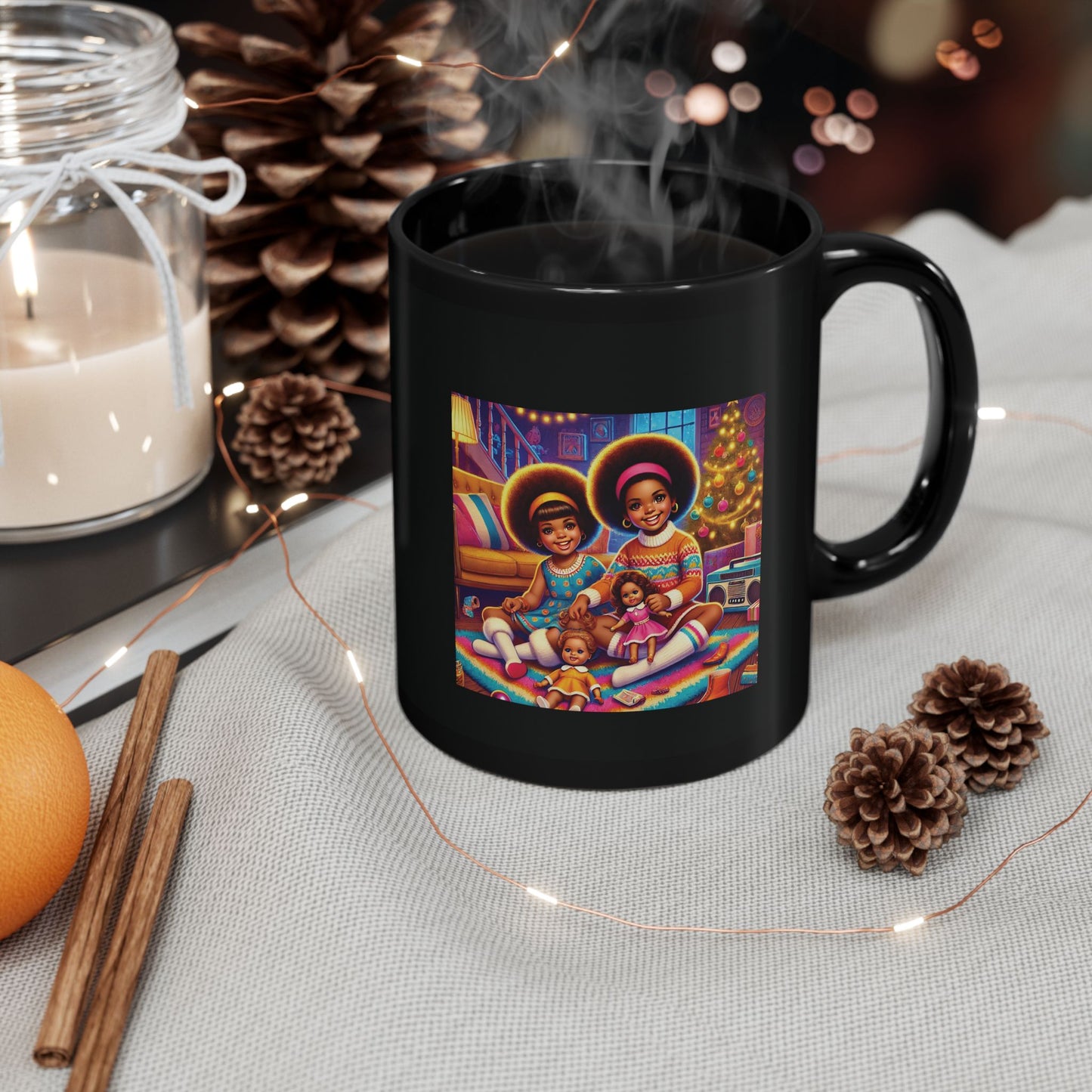 DOLLS, RETRO MUG - Little Girls Playing with Dolls on Xmas, Retro Vibes, Gift