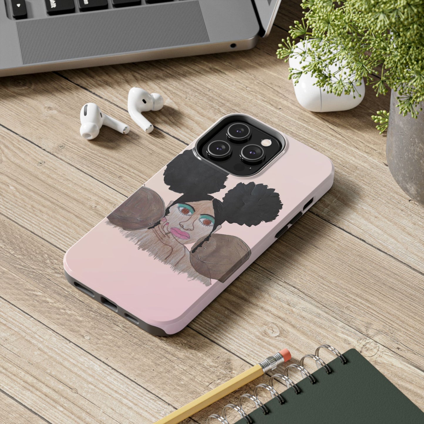 Black Woman Art Tough Phone Case, Hand-Painted Graphics, Original Art iPhone Cover, Protective Phone Case, Unique Artwork Case