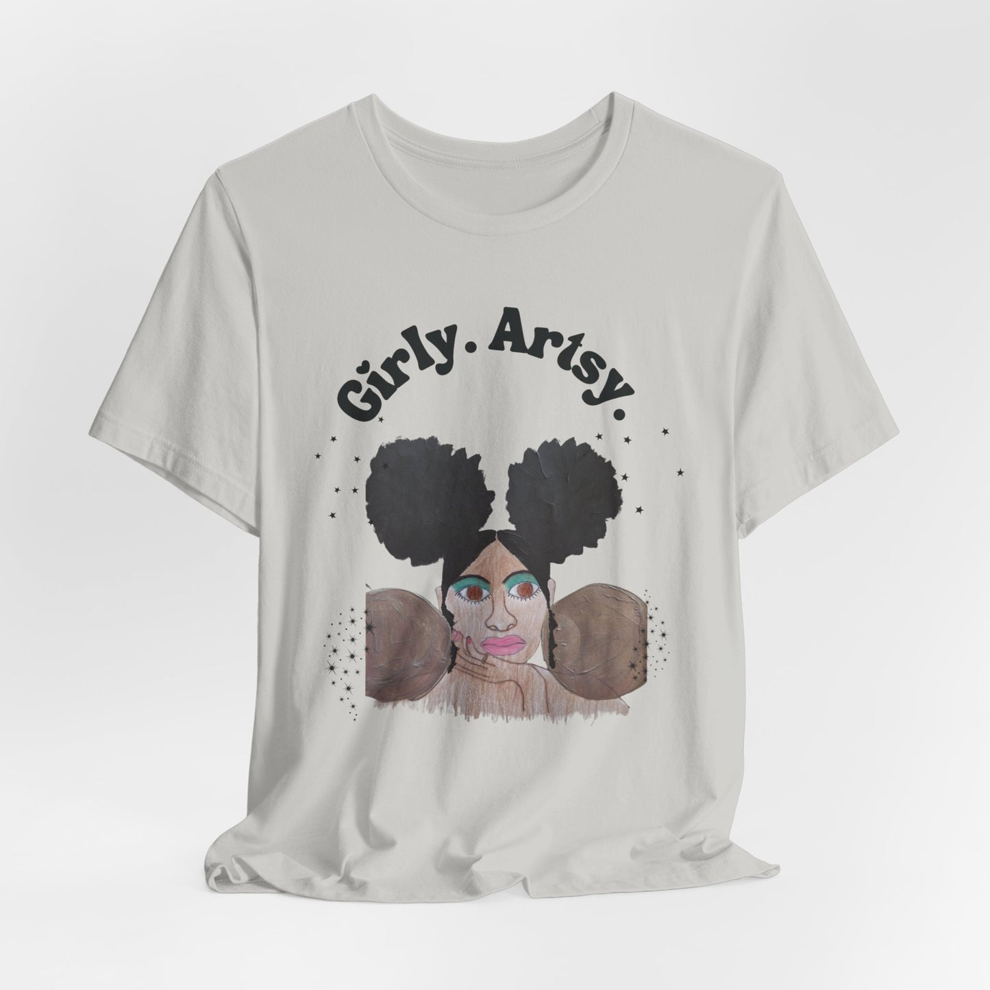 GIRLY. ARTSY. #2, Hand Painted Graphic T-shirt, Women's T-shirt, Black Art Graphic, Black Woman Graphic, Handpainted Graphic, Retro, Gift for Her, Urban Fashion, Urban Streetstyle, Unisex Jersey Short Sleeve Tee