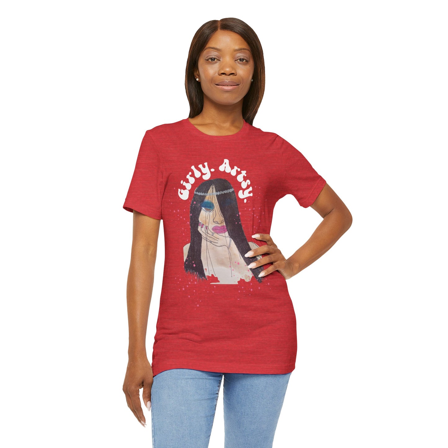 GIRLY. ARTSY. #5, Hand Painted Graphic T-shirt, Women's T-shirt, Black Art Graphic, Black Woman Graphic, Hand-painted Graphic, Retro, Gift for Her, Urban Fashion, Urban Streetstyle, Unisex Jersey Short Sleeve Tee