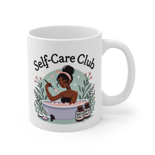 Self-Care Club Mug 11oz - Wellness Treat Yourself Pamper Gift for Her, Coffee Cup, Tea Mug, Birthday Gift, Mother's Day Present, Ceramic, Holiday Gift