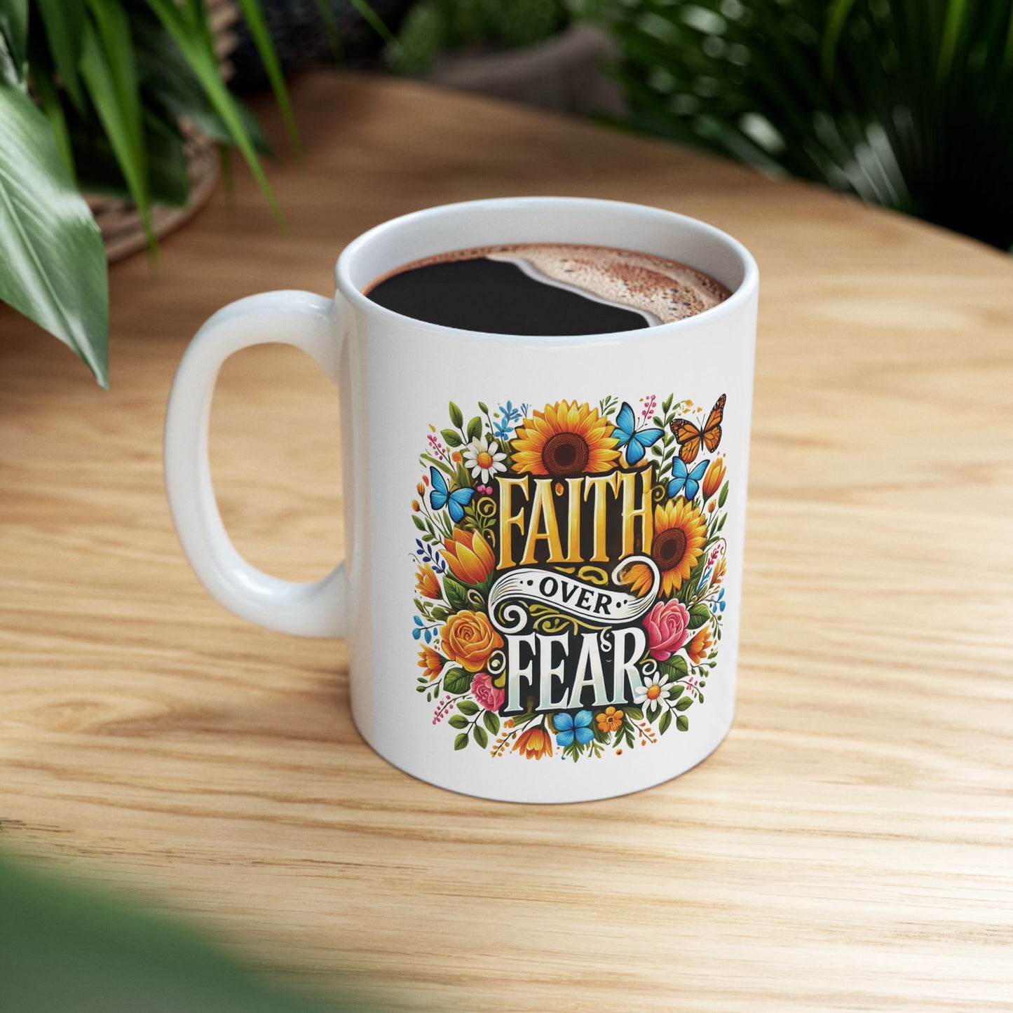 Faith Over Fear Mug, Christian Coffee Cup, Inspirational Tea Mug, Praise God Drinkware, Religious Gift Idea, Holiday Gift