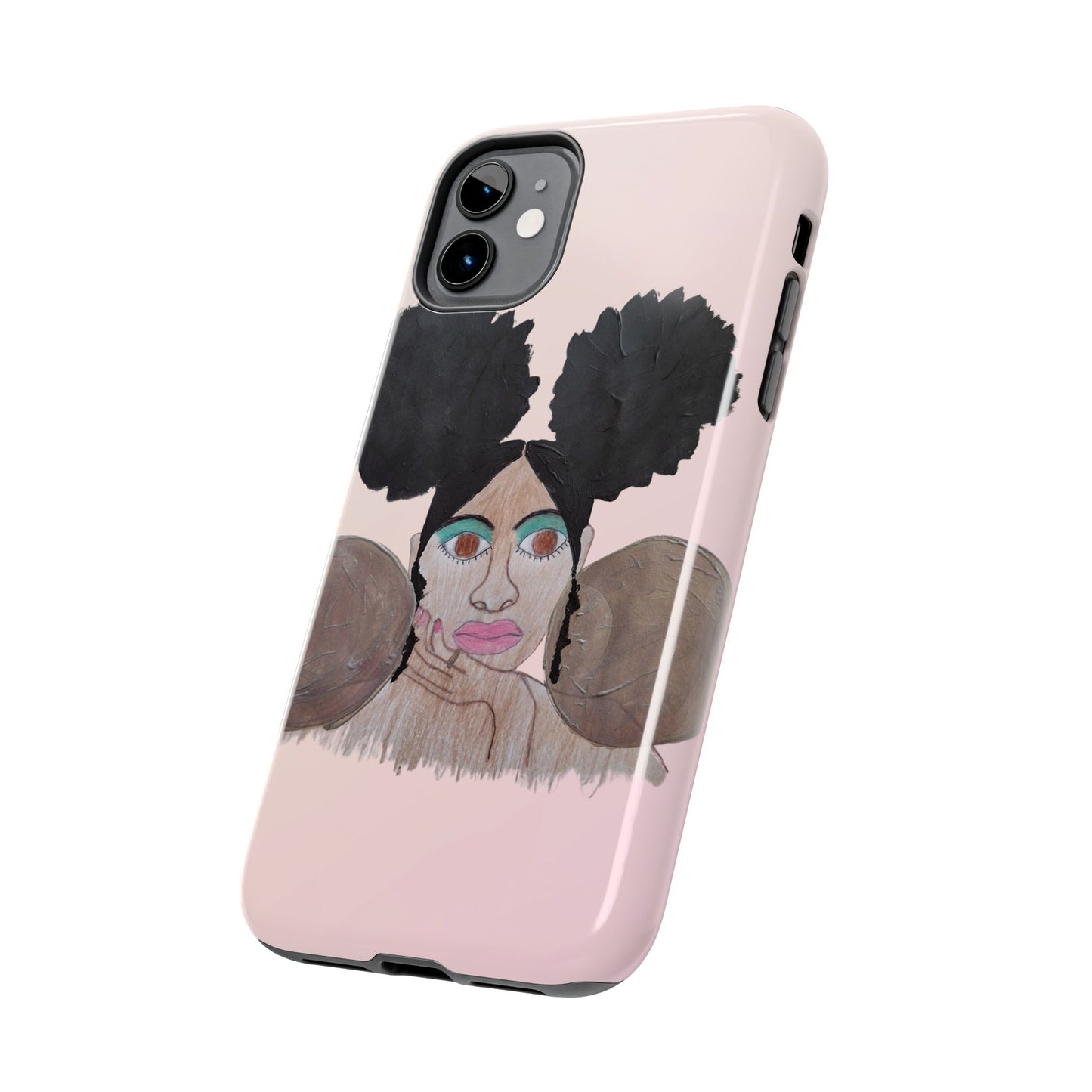 Black Woman Art Tough Phone Case, Hand-Painted Graphics, Original Art iPhone Cover, Protective Phone Case, Unique Artwork Case