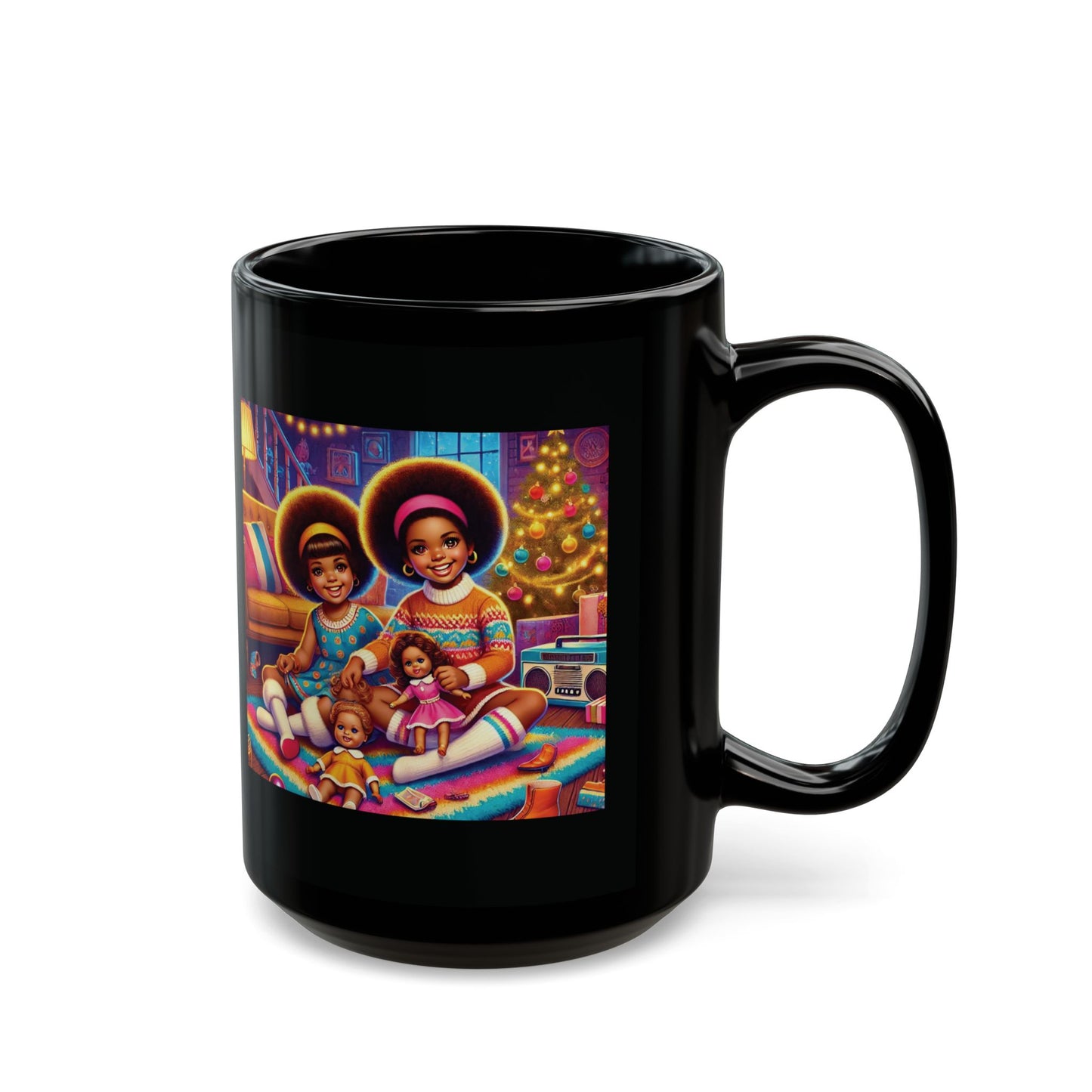 DOLLS, RETRO MUG - Little Girls Playing with Dolls on Xmas, Retro Vibes, Gift