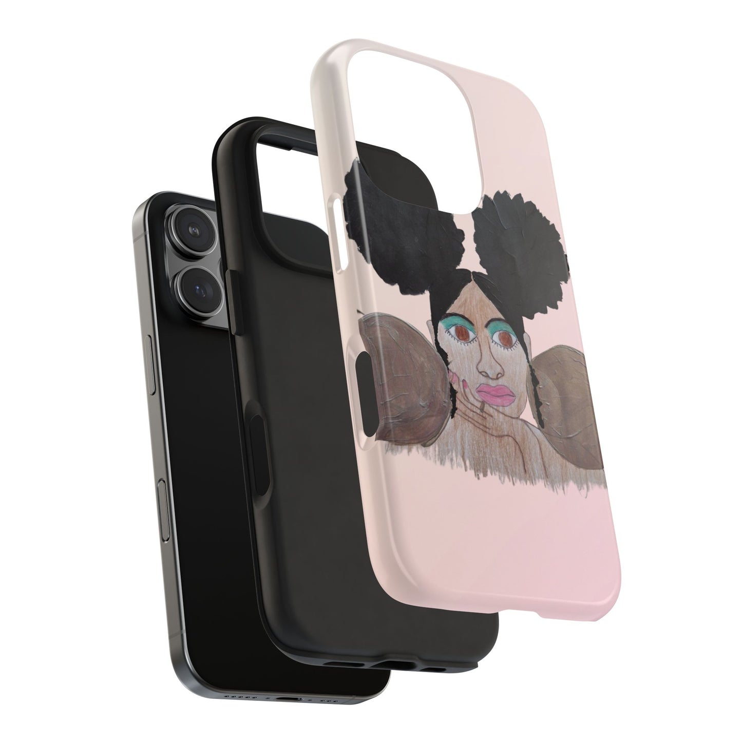 Black Woman Art Tough Phone Case, Hand-Painted Graphics, Original Art iPhone Cover, Protective Phone Case, Unique Artwork Case