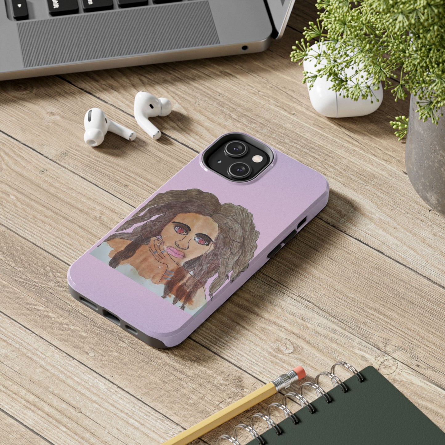 Black Woman Art Tough Phone Case, Hand-Painted Graphics, Original Art iPhone Cover, Protective Phone Case, Unique Artwork Case