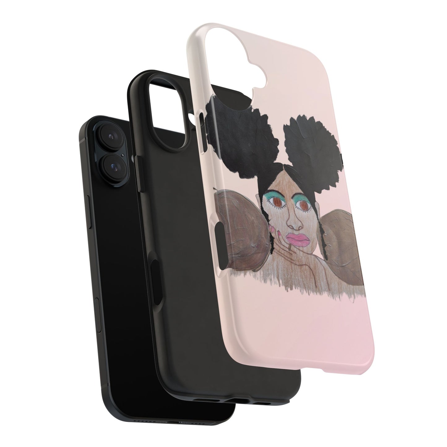 Black Woman Art Tough Phone Case, Hand-Painted Graphics, Original Art iPhone Cover, Protective Phone Case, Unique Artwork Case