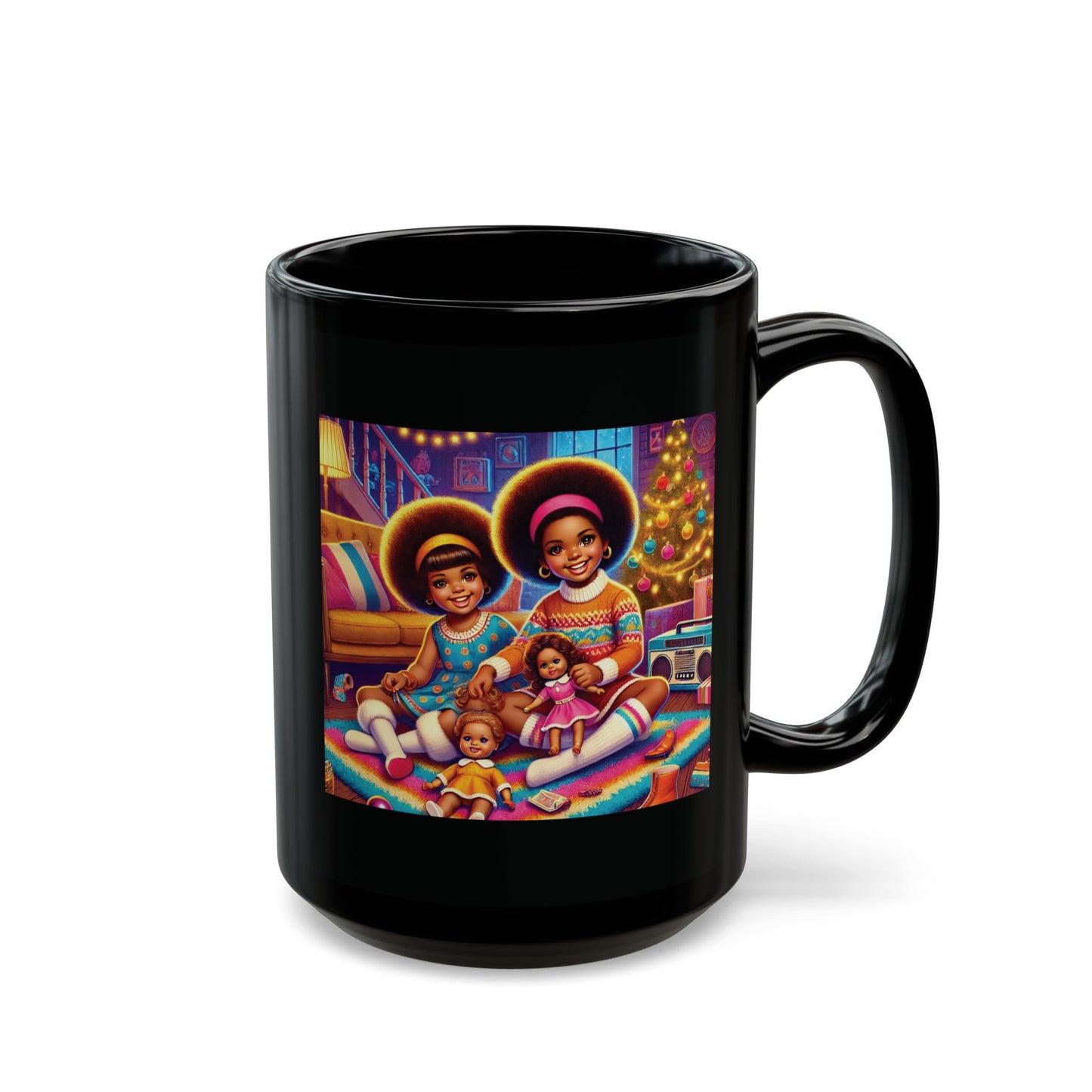 DOLLS, RETRO MUG - Little Girls Playing with Dolls on Xmas, Retro Vibes, Gift
