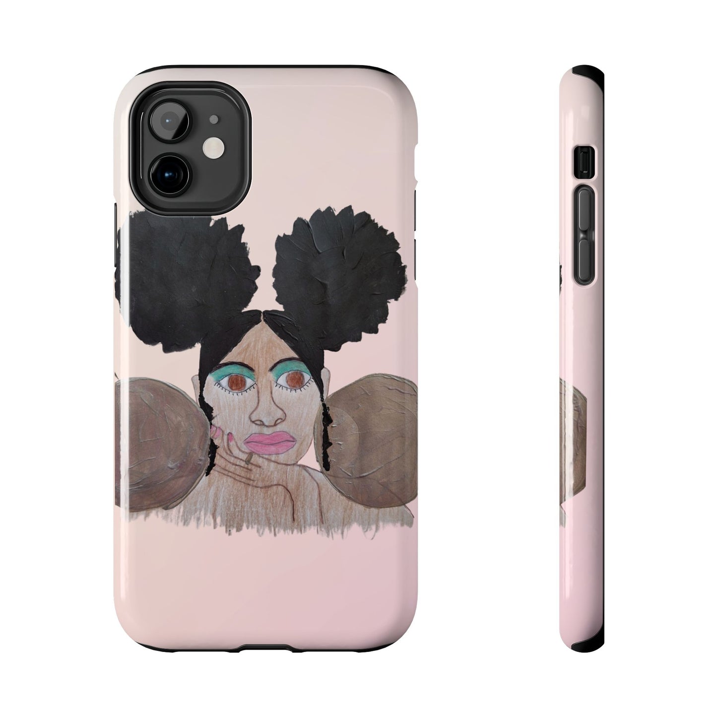 Black Woman Art Tough Phone Case, Hand-Painted Graphics, Original Art iPhone Cover, Protective Phone Case, Unique Artwork Case