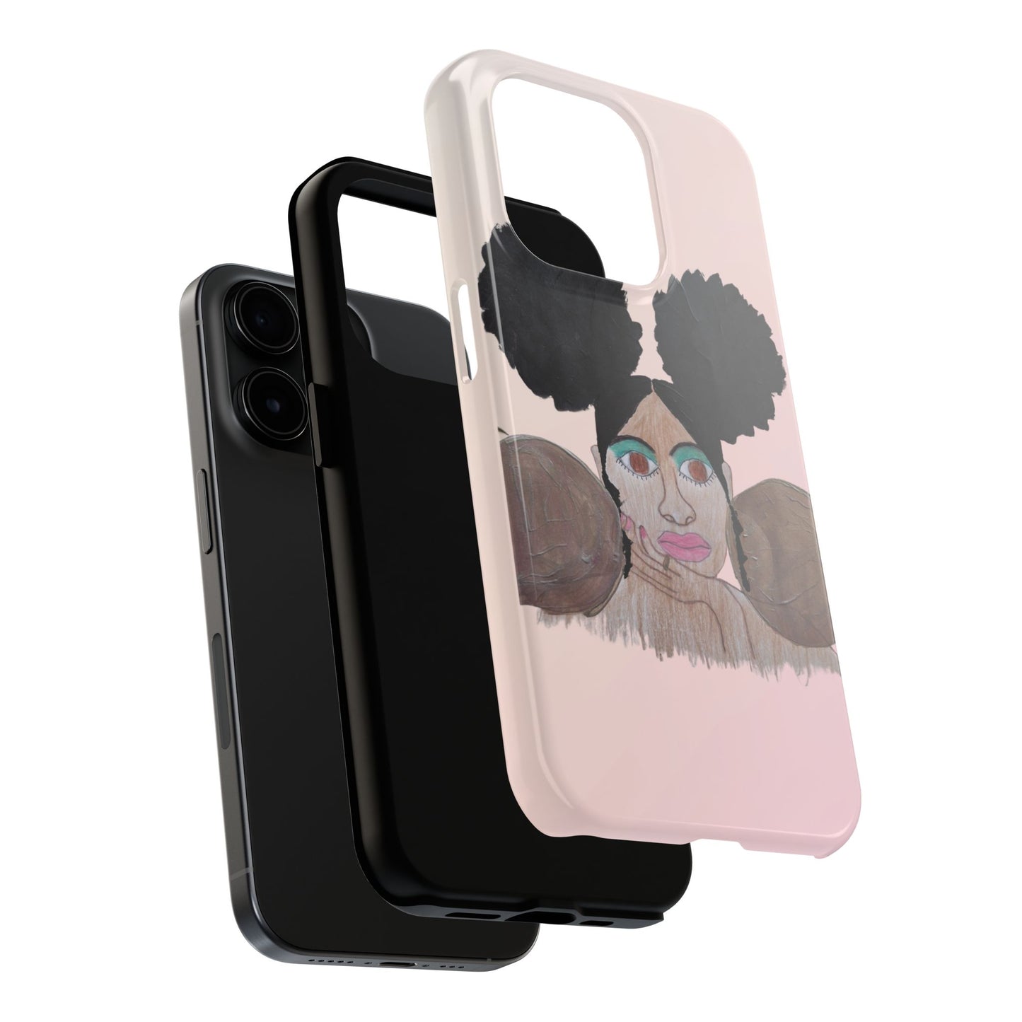 Black Woman Art Tough Phone Case, Hand-Painted Graphics, Original Art iPhone Cover, Protective Phone Case, Unique Artwork Case
