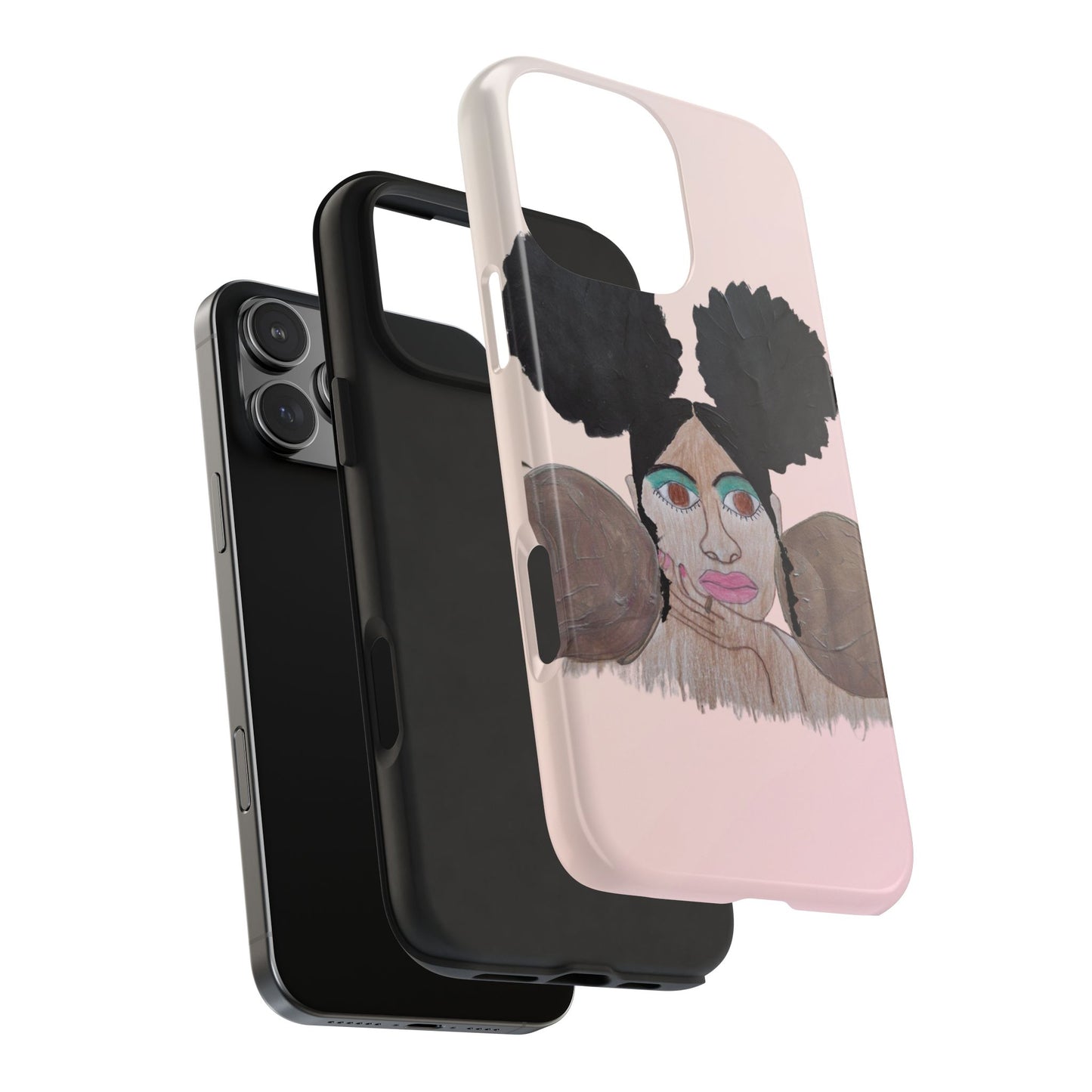 Black Woman Art Tough Phone Case, Hand-Painted Graphics, Original Art iPhone Cover, Protective Phone Case, Unique Artwork Case