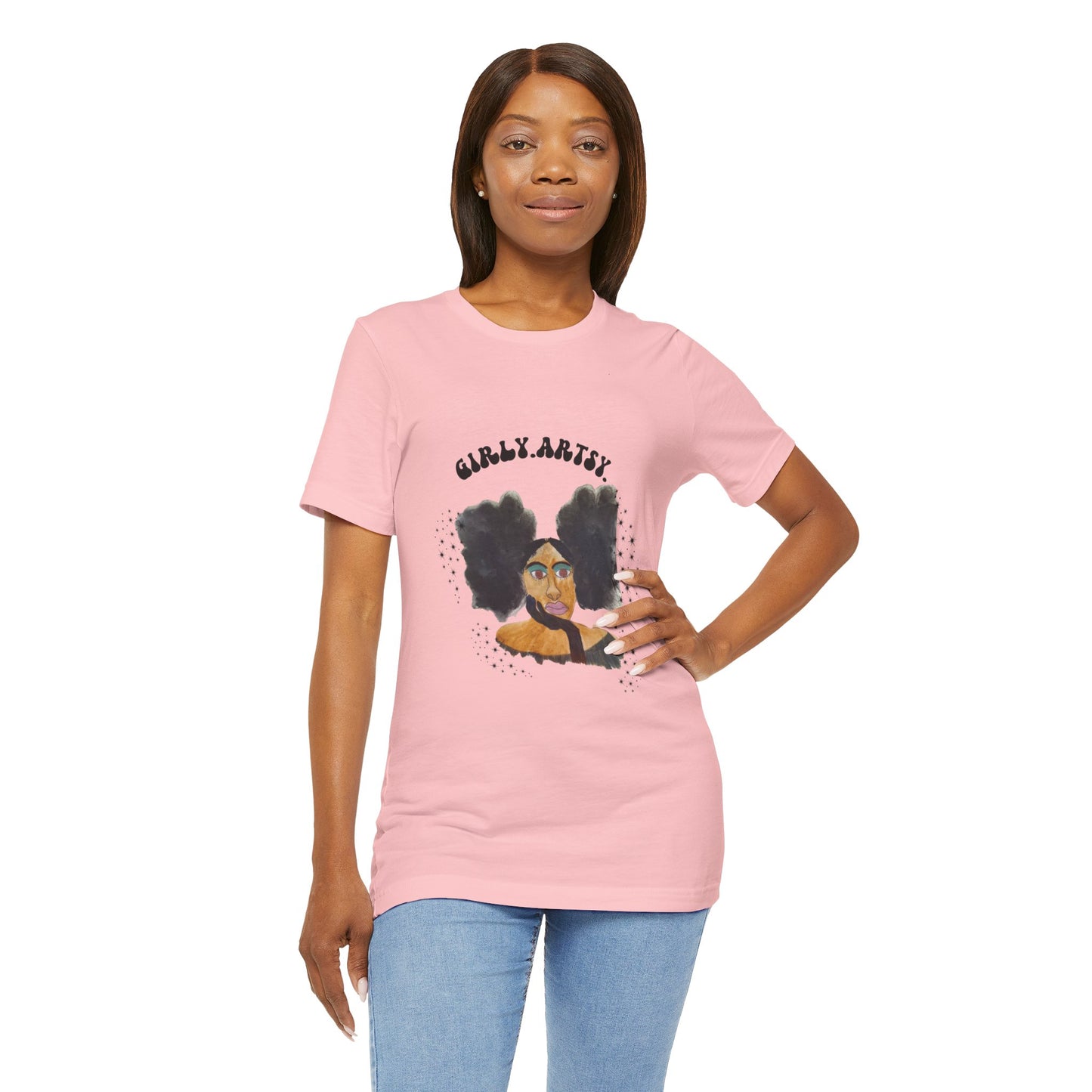GIRLY. ARTSY. #6, Hand Painted Graphic T-shirt, Women's T-shirt, Black Art Graphic, Black Woman Graphic, Hand-painted Graphic, Retro, Gift for Her, Urban Fashion, Urban Streetstyle, Unisex Jersey Short Sleeve Tee