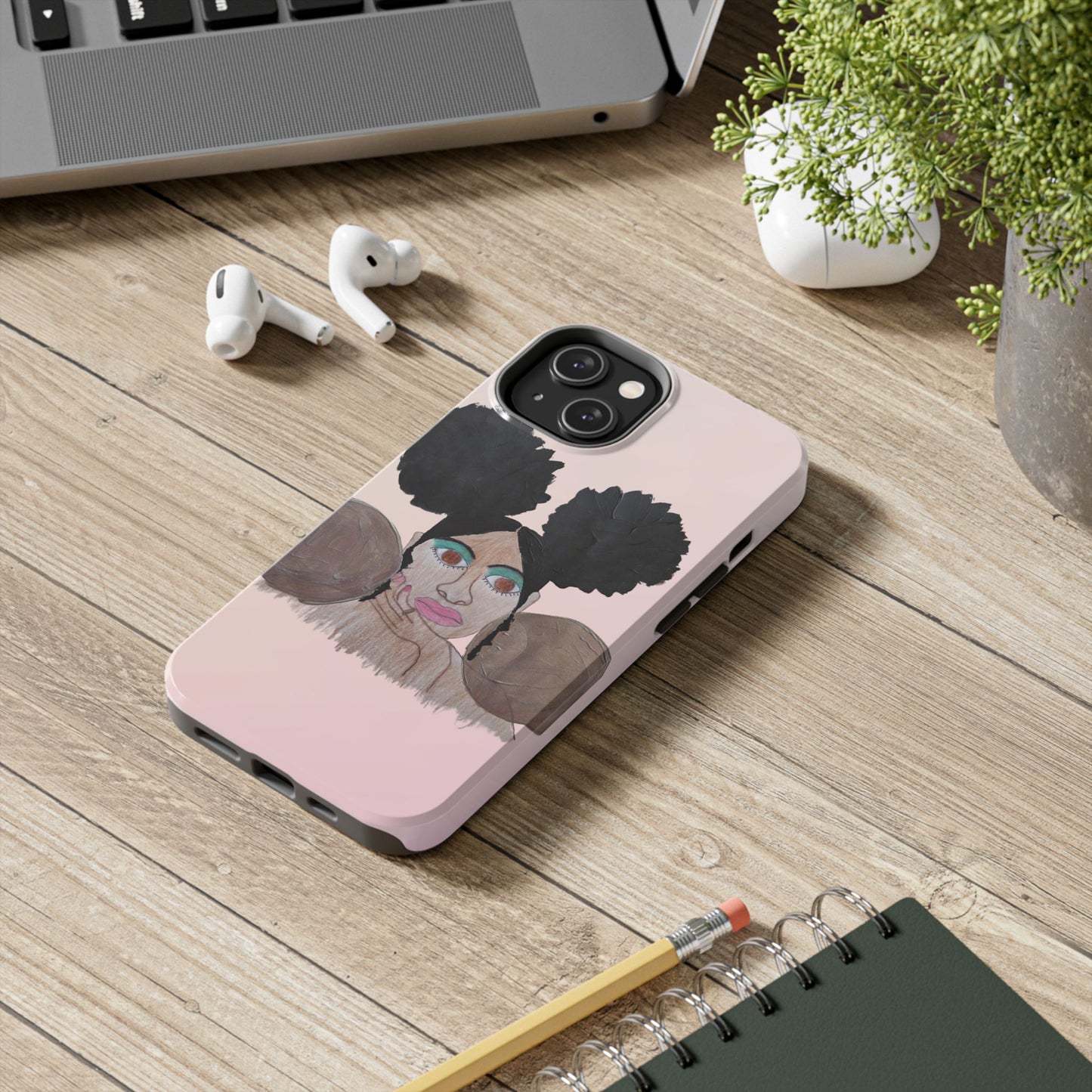 Black Woman Art Tough Phone Case, Hand-Painted Graphics, Original Art iPhone Cover, Protective Phone Case, Unique Artwork Case