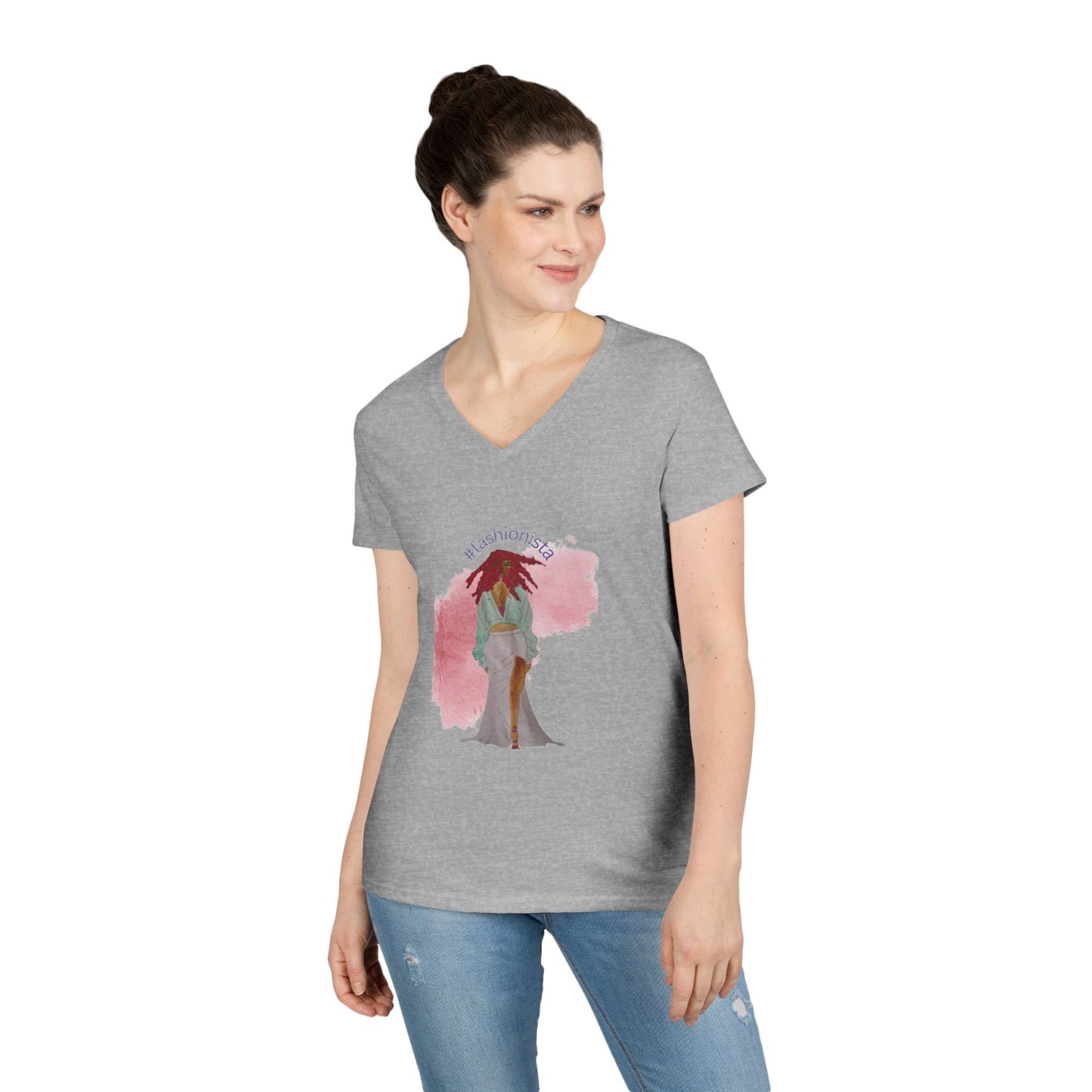 Fashionista Graphic V-Neck T-Shirt — 'fashionista' Stylish Women's Tee