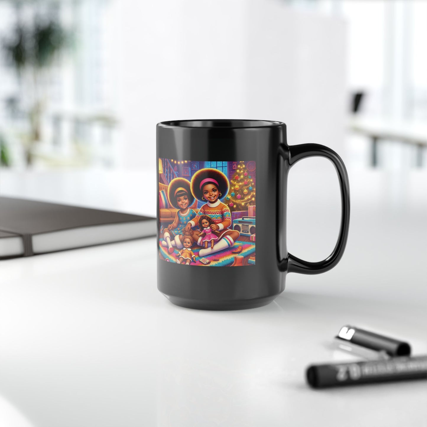 DOLLS, RETRO MUG - Little Girls Playing with Dolls on Xmas, Retro Vibes, Gift