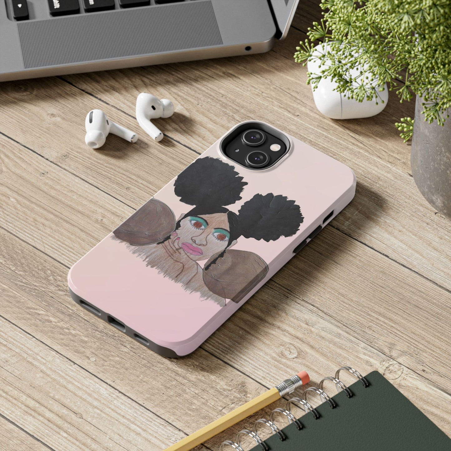 Black Woman Art Tough Phone Case, Hand-Painted Graphics, Original Art iPhone Cover, Protective Phone Case, Unique Artwork Case