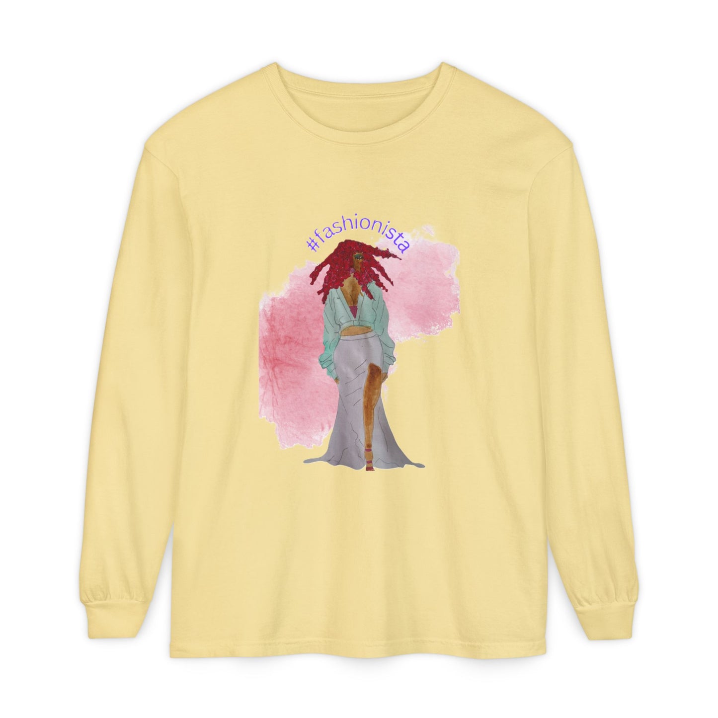 Fashionista Illustration Long Sleeve T-Shirt | Watercolor Model Artwork
