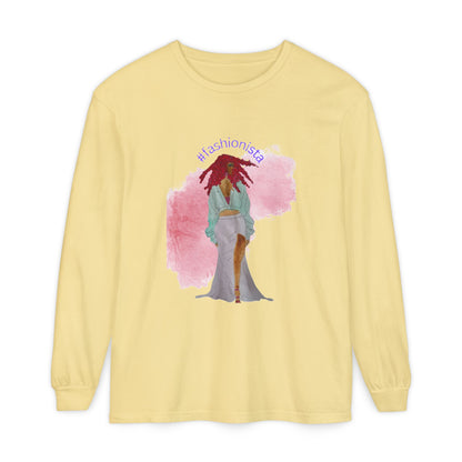 Fashionista Illustration Long Sleeve T-Shirt | Watercolor Model Artwork