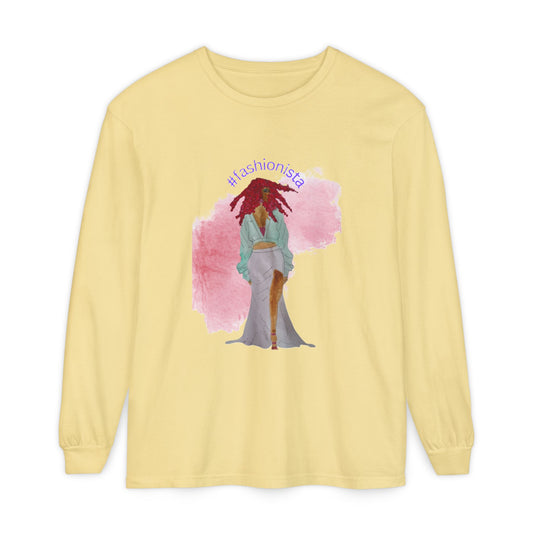 Fashionista Illustration Long Sleeve T-Shirt | Watercolor Model Artwork