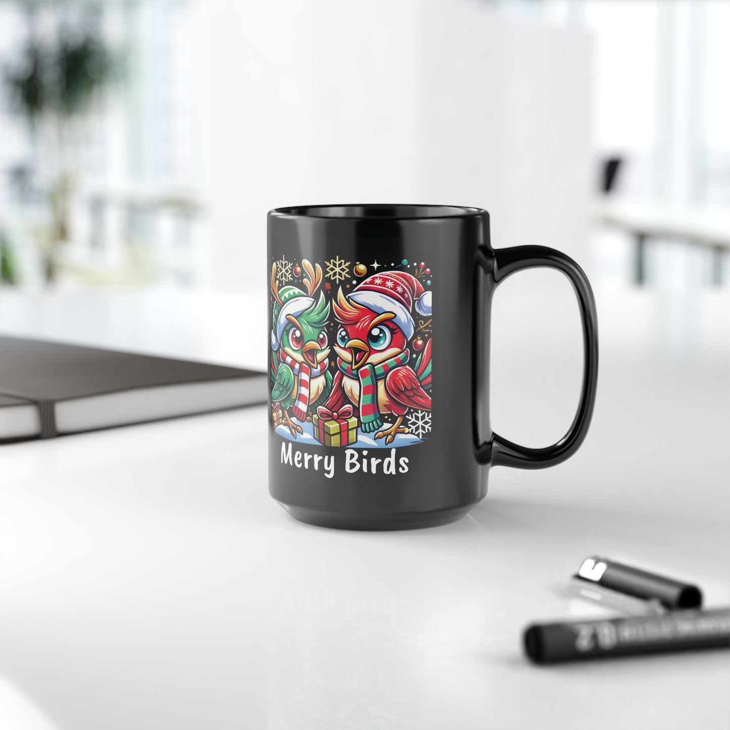 Mug, Merry Birds, Ugly Xmas Mug, Gift - Holiday Coffee Cup, Christmas Tea Mug, Festive Hot Cocoa Mug, Seasonal Beverage Mug, Winter Bird