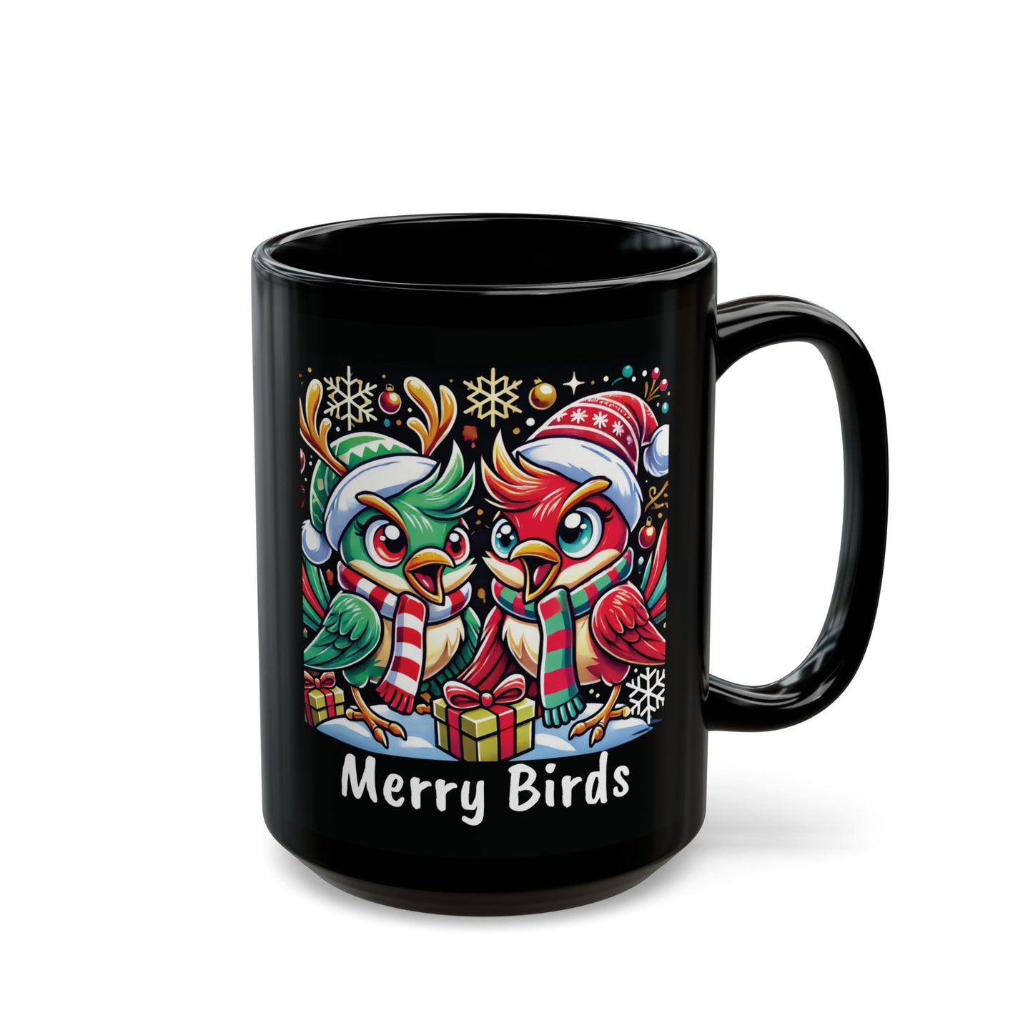 Mug, Merry Birds, Ugly Xmas Mug, Gift - Holiday Coffee Cup, Christmas Tea Mug, Festive Hot Cocoa Mug, Seasonal Beverage Mug, Winter Bird