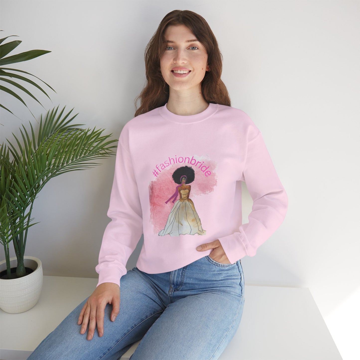 #fashionbride Illustration Bridal Gown Sweatshirt | Afro Bride Graphic Crewneck