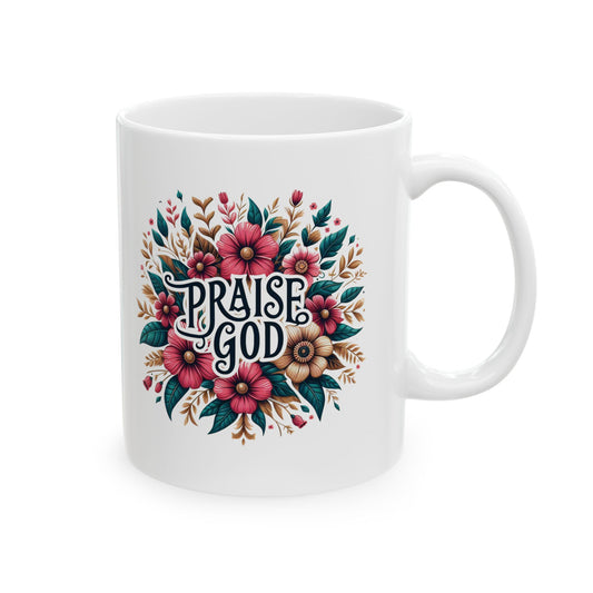 PRAISE GOD Ceramic Mug, Christian Coffee Cup, Inspirational Tea Mug, Faith Drinkware, Religious Gift Idea