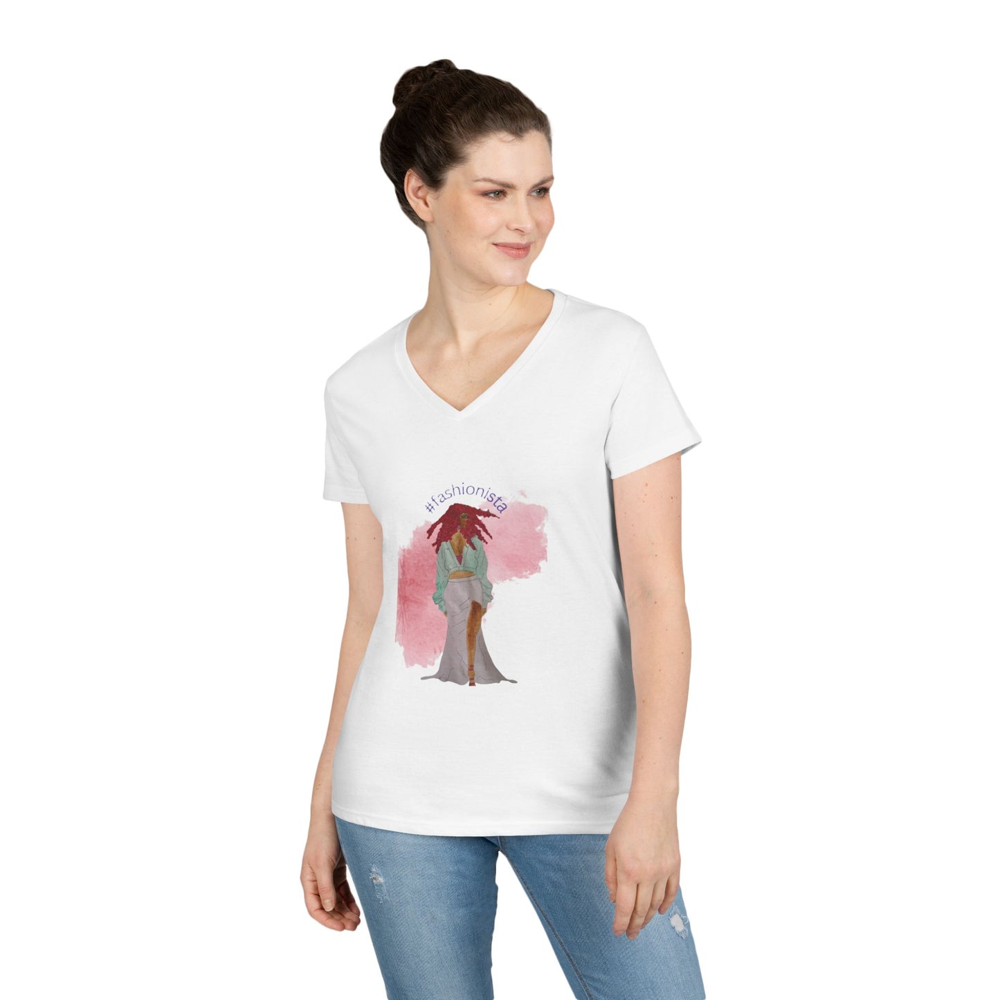 Fashionista Graphic V-Neck T-Shirt — 'fashionista' Stylish Women's Tee