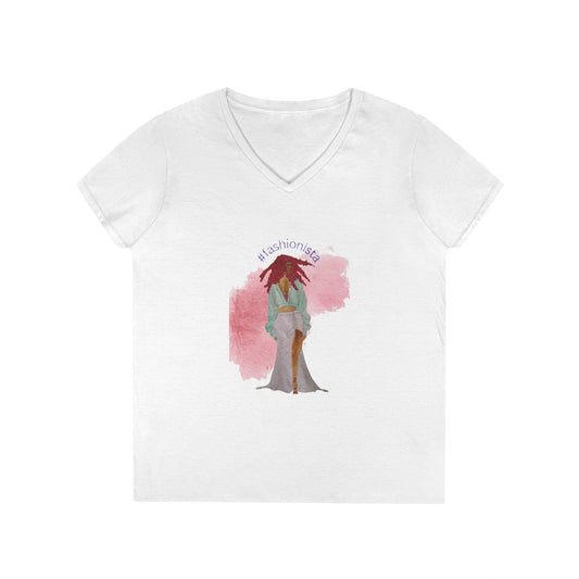 Fashionista Graphic V-Neck T-Shirt — 'fashionista' Stylish Women's Tee