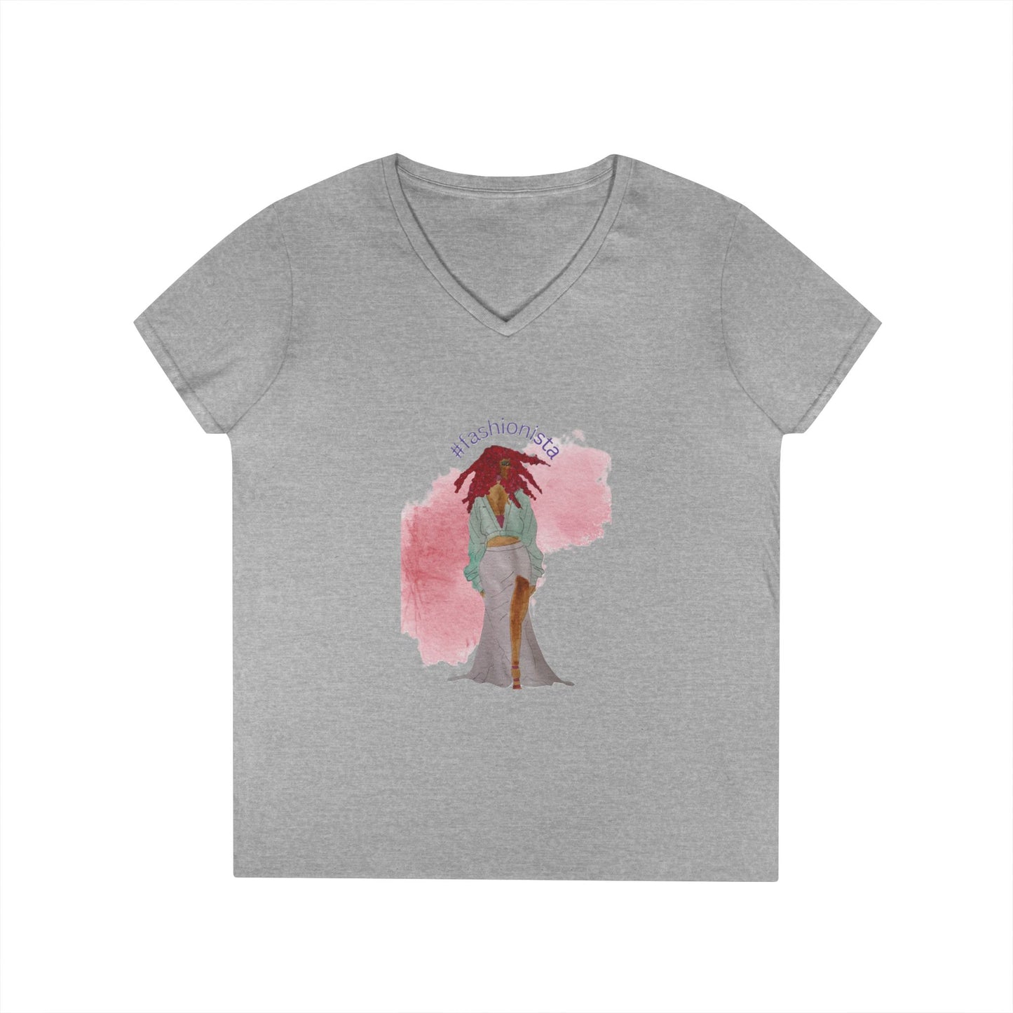 Fashionista Graphic V-Neck T-Shirt — 'fashionista' Stylish Women's Tee