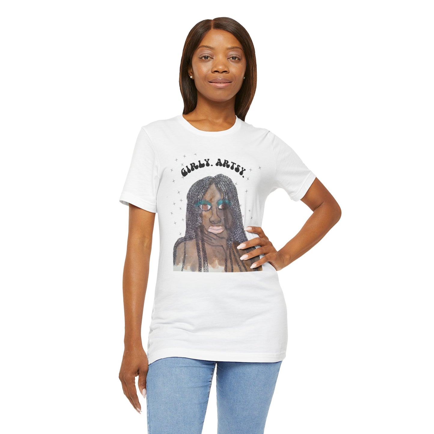 GIRLY. ARTSY. #1, Hand Painted Graphic T-shirt, Women's T-shirt, Black Art Graphic, Black Woman Graphic, Hand-painted Graphic, Retro, Gift for Her, Urban Fashion, Urban Streetstyle, Unisex Jersey Short Sleeve Tee