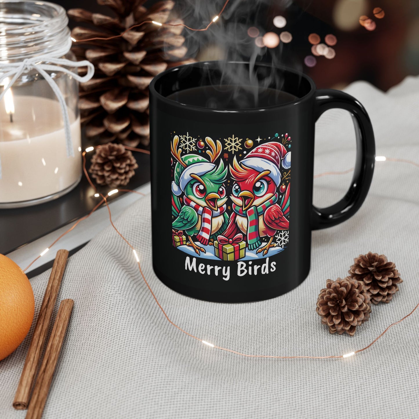 Mug, Merry Birds, Ugly Xmas Mug, Gift - Holiday Coffee Cup, Christmas Tea Mug, Festive Hot Cocoa Mug, Seasonal Beverage Mug, Winter Bird