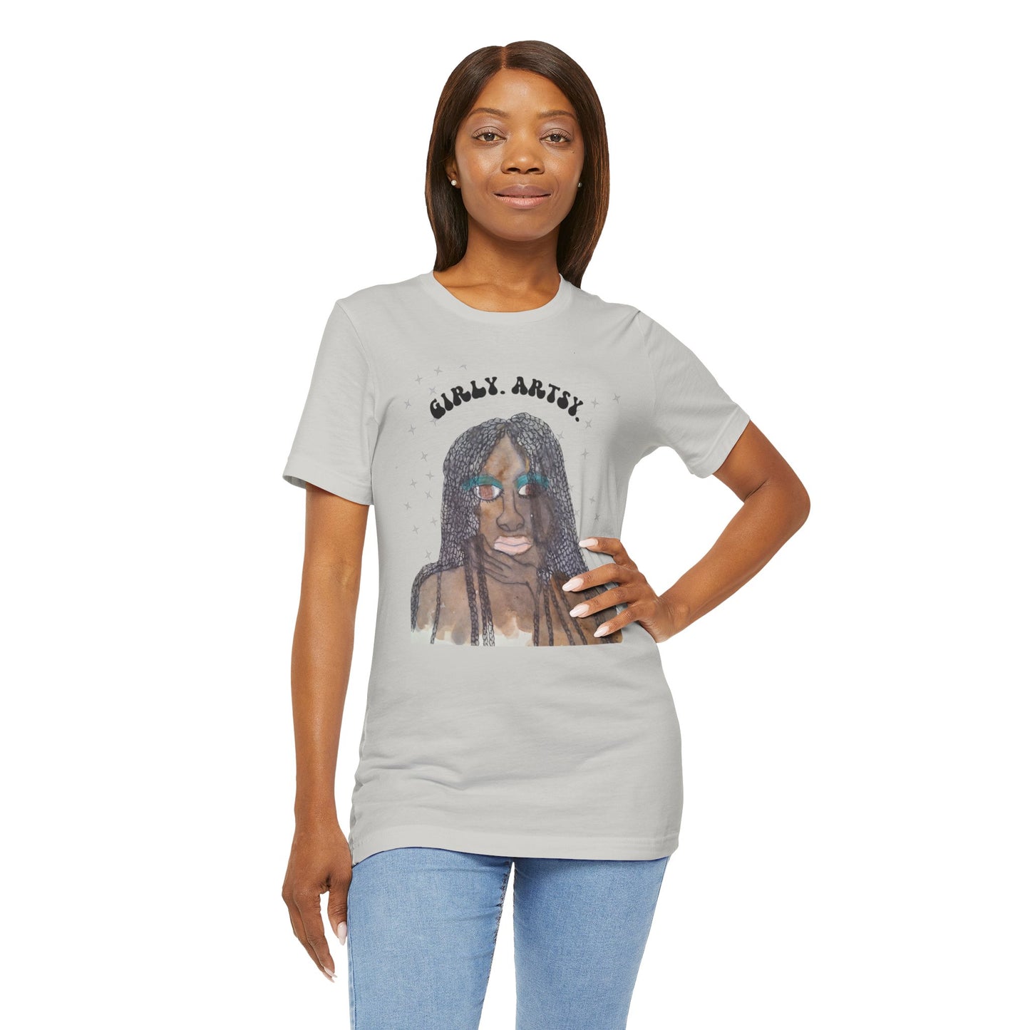 GIRLY. ARTSY. #1, Hand Painted Graphic T-shirt, Women's T-shirt, Black Art Graphic, Black Woman Graphic, Hand-painted Graphic, Retro, Gift for Her, Urban Fashion, Urban Streetstyle, Unisex Jersey Short Sleeve Tee