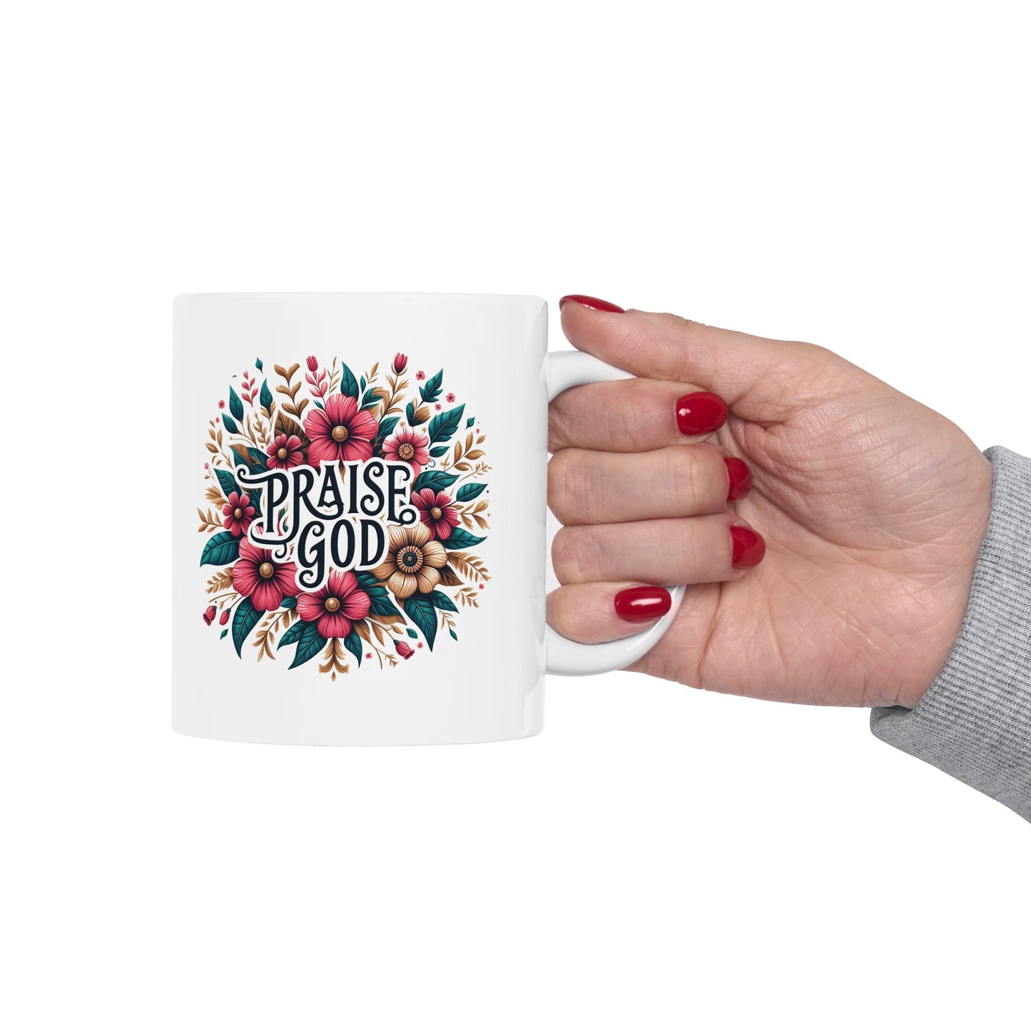 PRAISE GOD Ceramic Mug, Christian Coffee Cup, Inspirational Tea Mug, Faith Drinkware, Religious Gift Idea