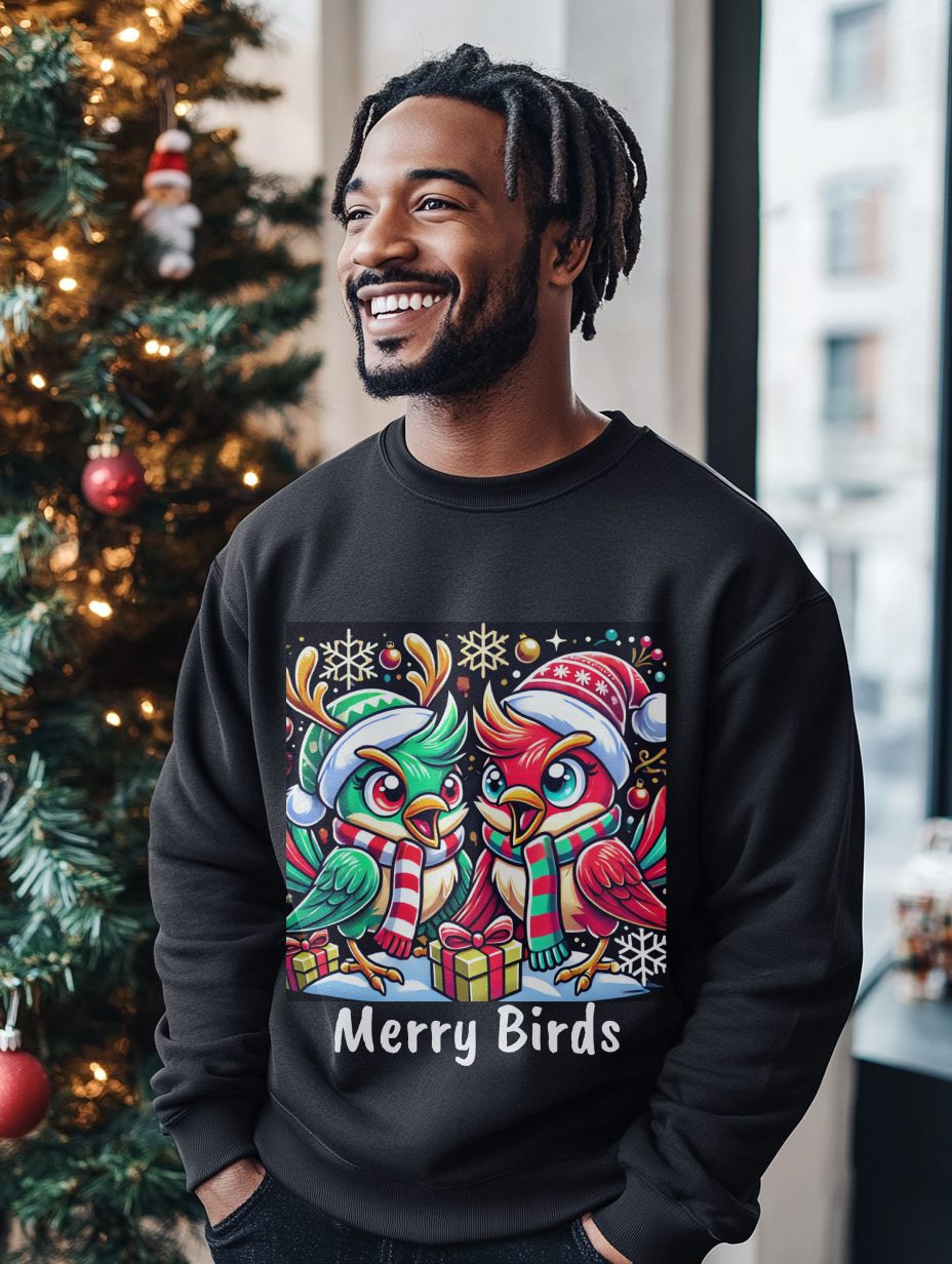 50% BUNDLE & SAVE, MERRY BIRDS Crewneck Sweatshirt, Ugly Xmas Jumper, Holiday Gift, Unisex, Christmas Sweater, Festive Pullover